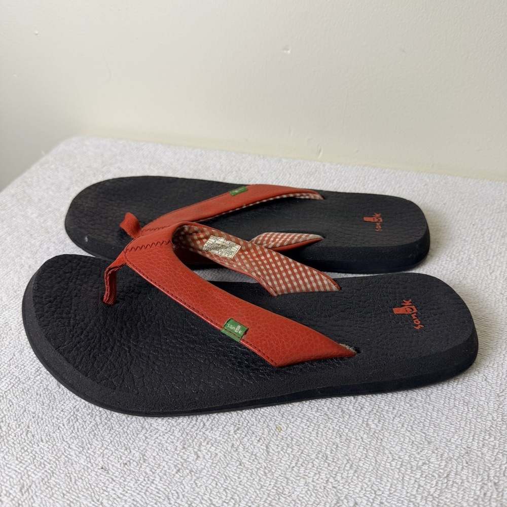 Sanuk Womens Red Vegan Leather Yoga Mat Thong Sandals Flip Flops Size 8